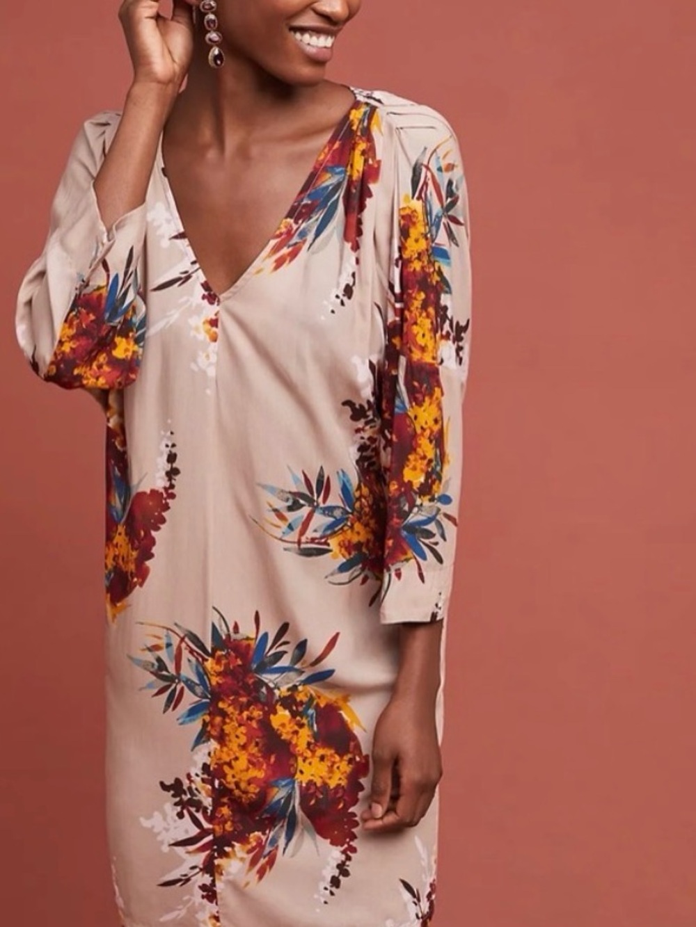 The Odells Anthropologie Floral V Neck Shift Dress Medium